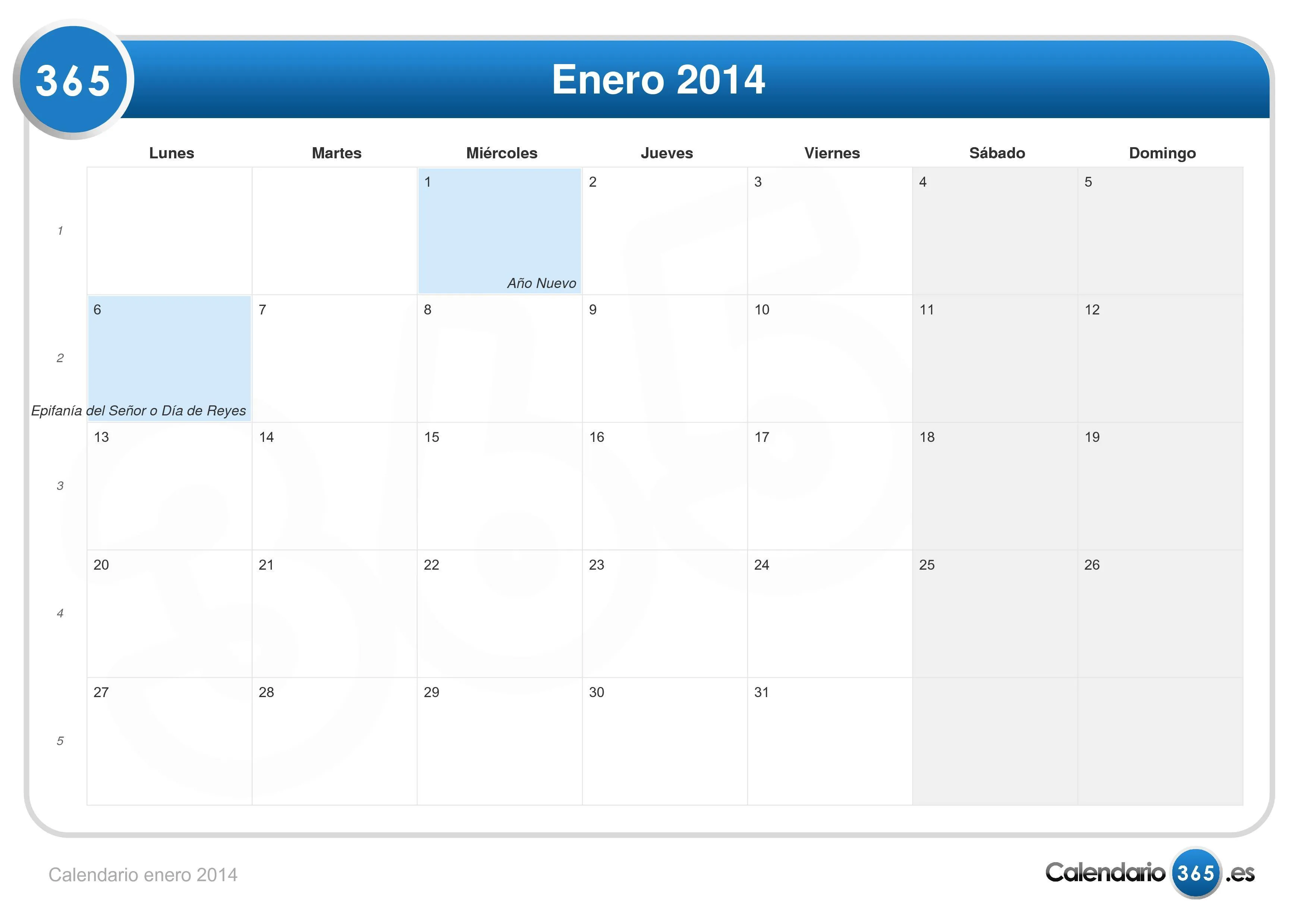 Calendario enero 2014