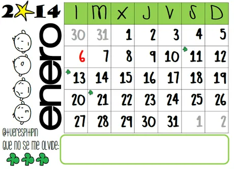 Calendario de enero 2014 {listo para imprimir} - Paperblog