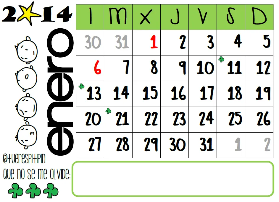 Calendario de enero 2014 {listo para imprimir