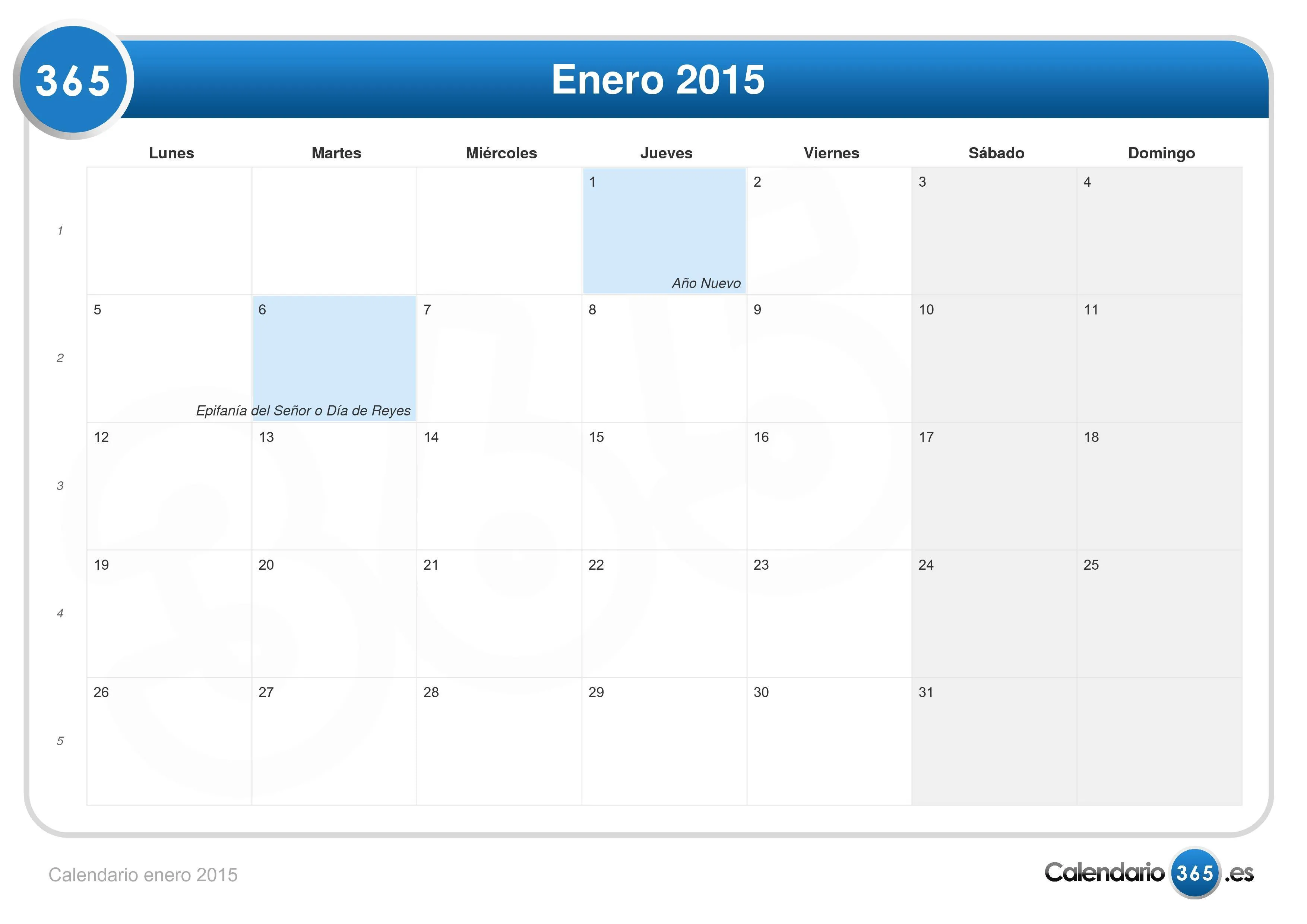 Calendario enero 2015