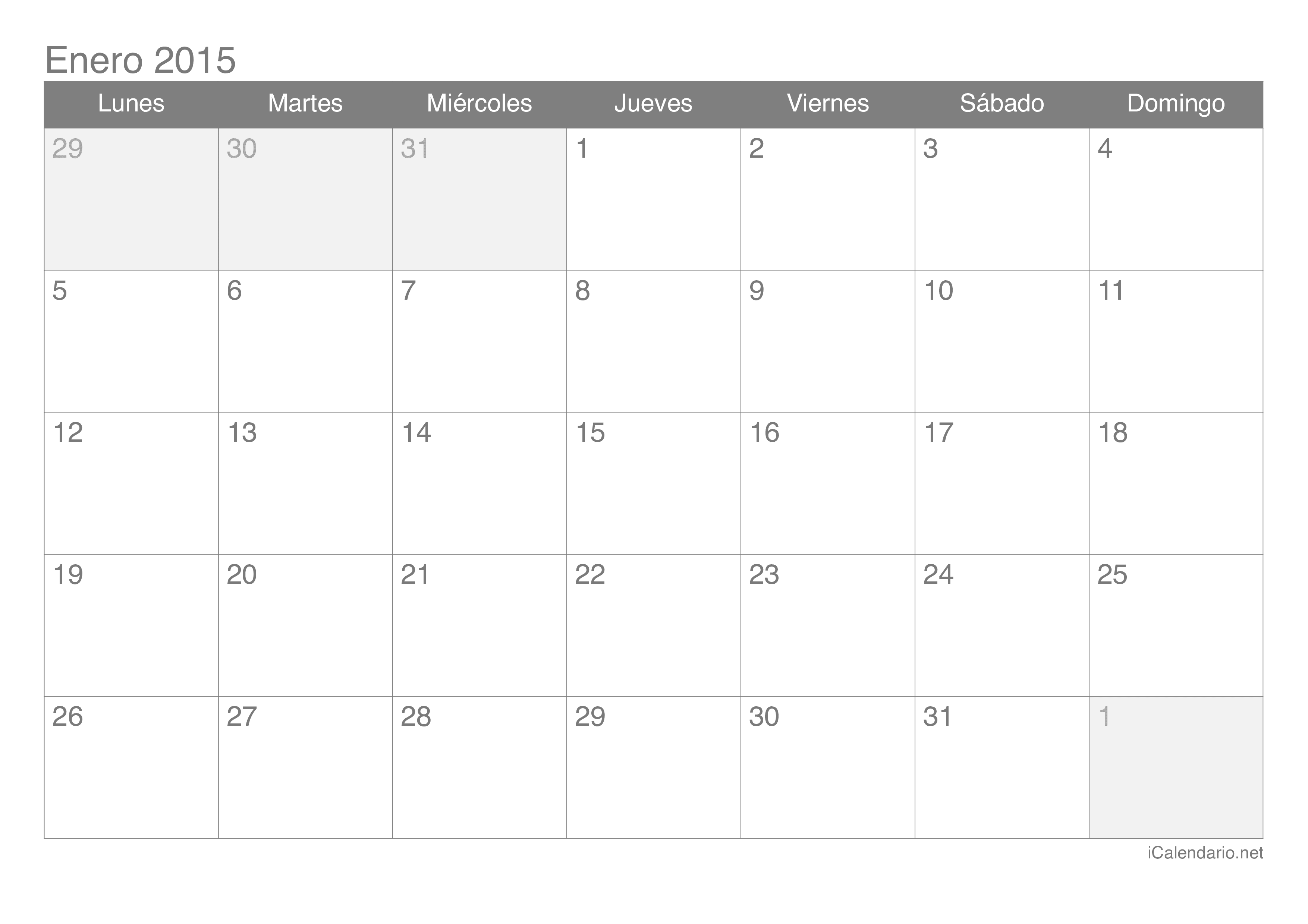 Calendario enero 2015 para imprimir - iCalendario.