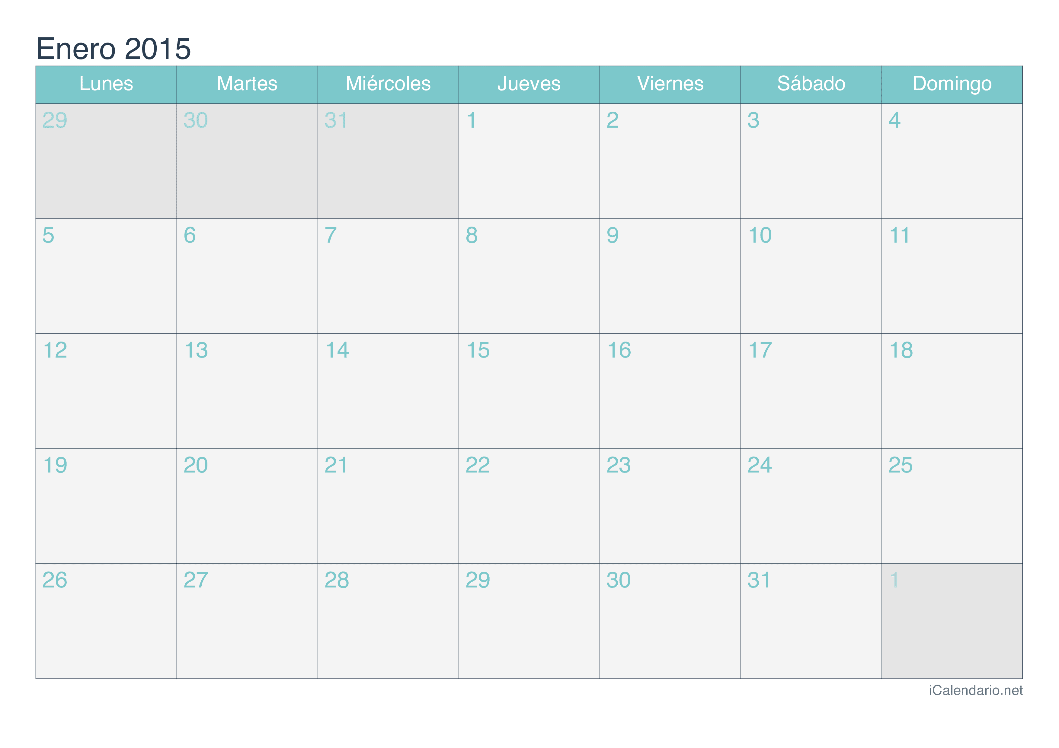 Calendario enero 2015 para imprimir - iCalendario.