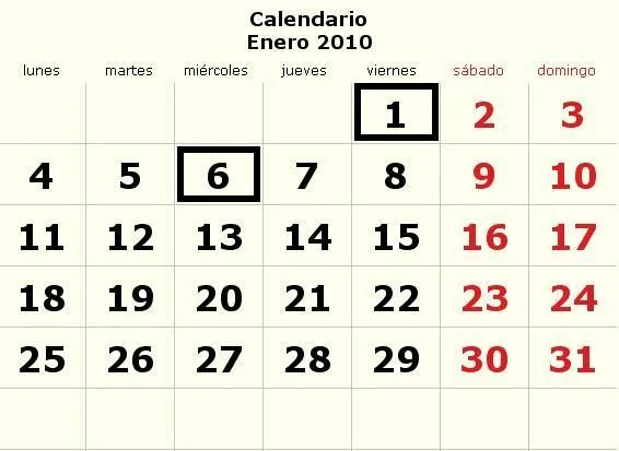 Calendario enero-