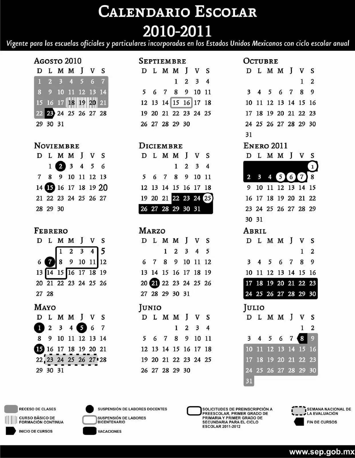 Calendario Escolar 2010-2011 | ADMISION A LA UNIVERSIDAD