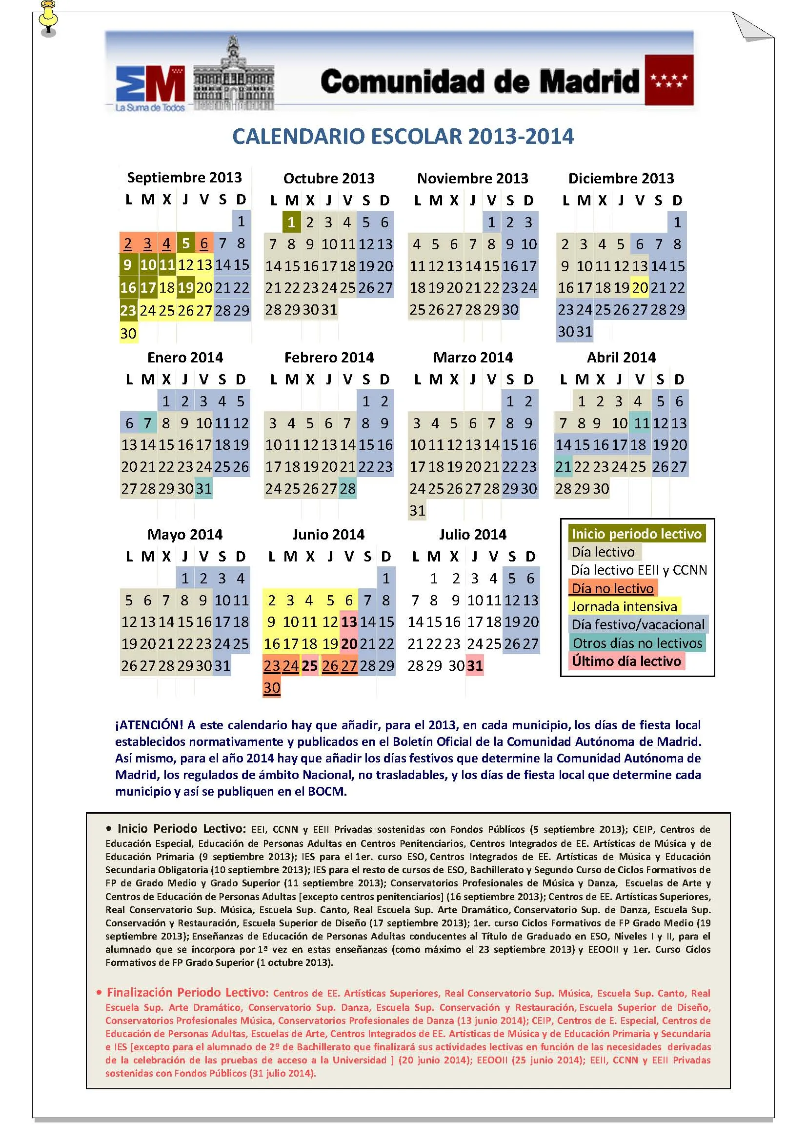 Calendario Escolar 2013 2014 Comunidad de Madrid | Área de ...