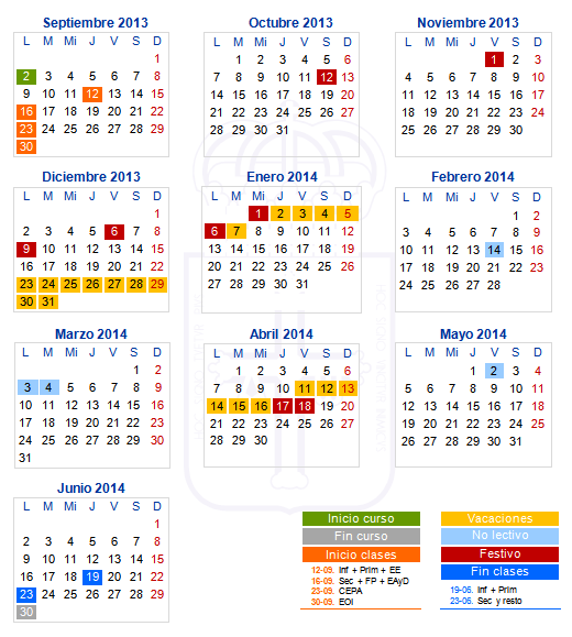 Calendario escolar para el curso 2013-2014 | AMPA CEIP Enrique ...