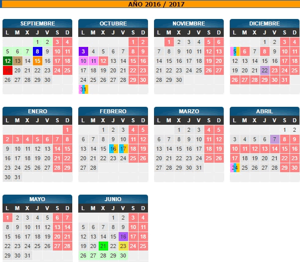 Calendario escolar de Aragón en el curso 2016-2017