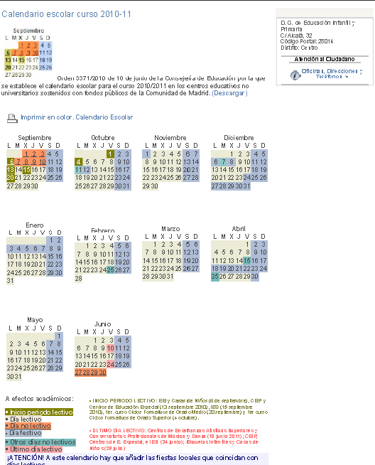 Calendario escolar comunidad de Madrid 2010-2011 | Diario Educación