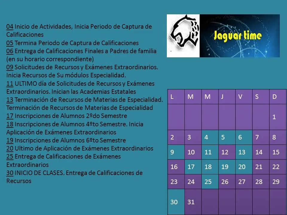 Calendario Escolar Enero 2012 CBTIS 128 - Jaguar Time