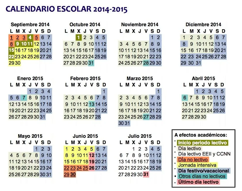 Calendario escolar España 2014