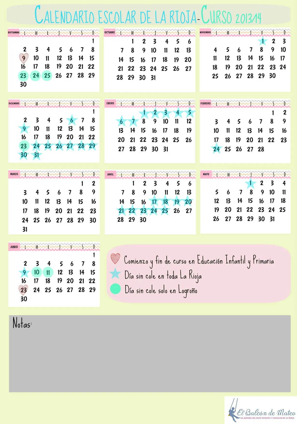 Calendario escolar de La Rioja para imprimir | El Balcón de Mateo