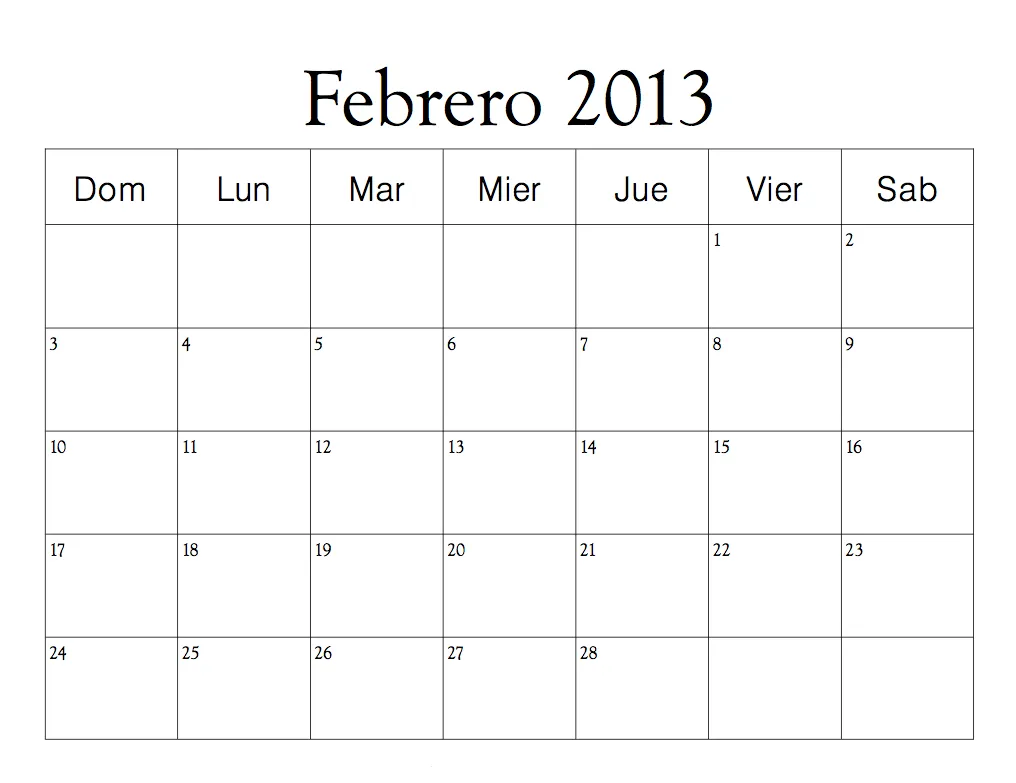 Calendario Febrero 2013 ~ Dibujos para Colorear Infantil