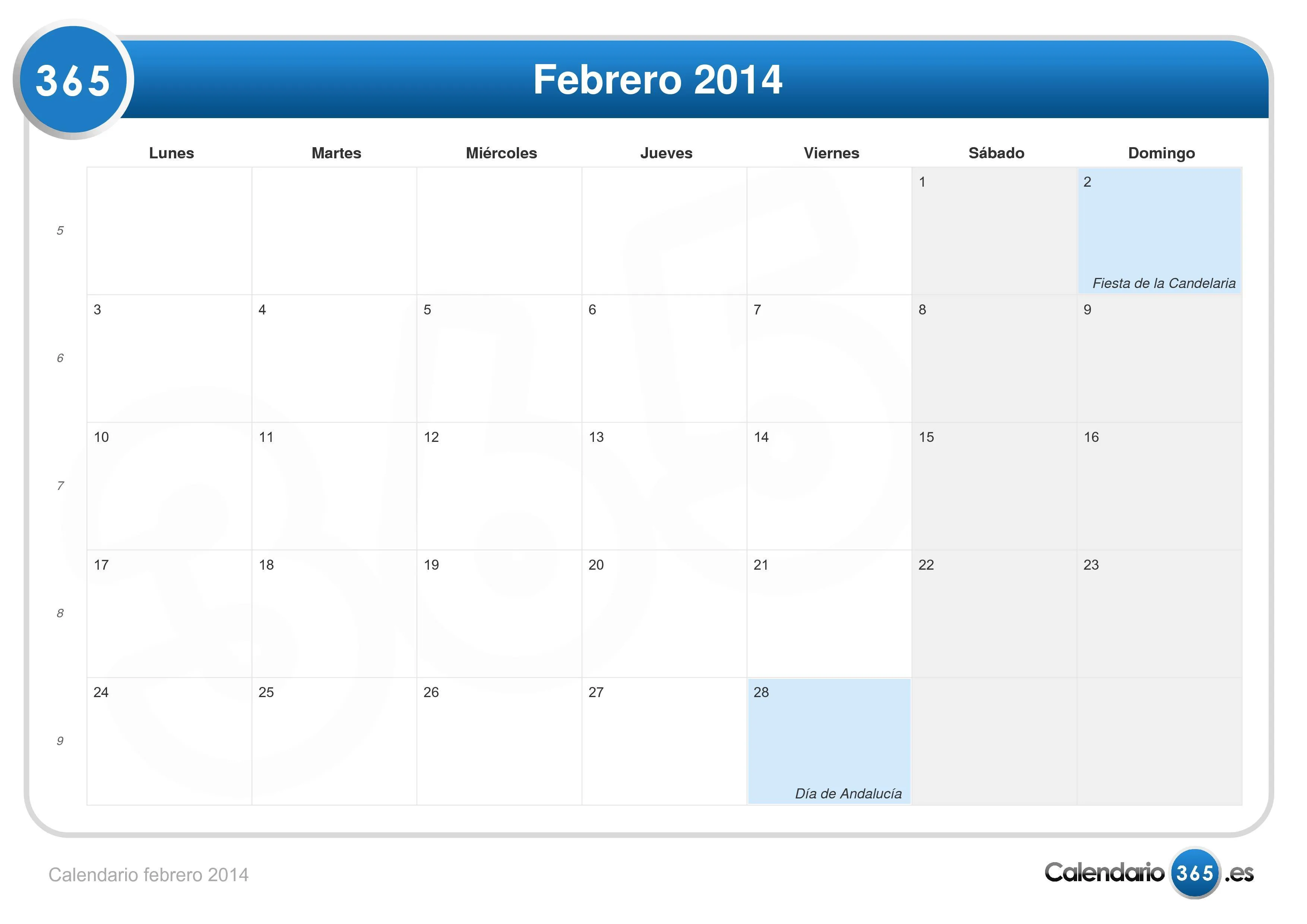 Calendario febrero 2014