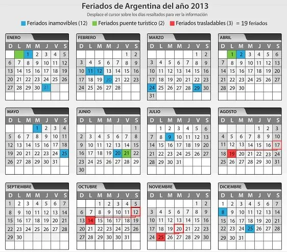 CALENDARIO CON FERIADOS LEGALES 2013 - Imagui