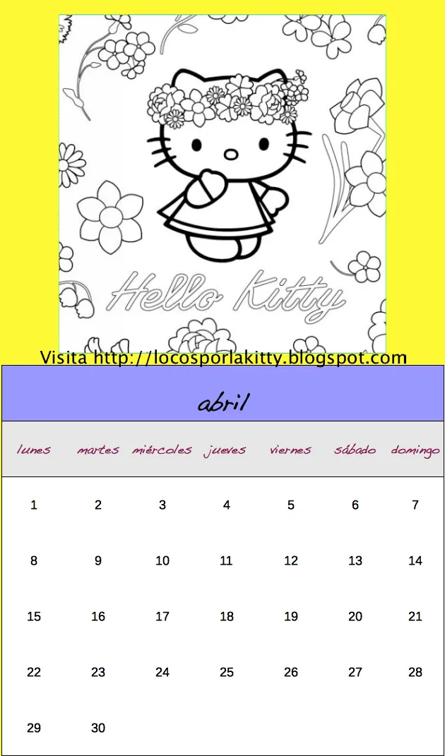 Calendario Hello Kitty 2013 completo : Locos por Hello Kitty