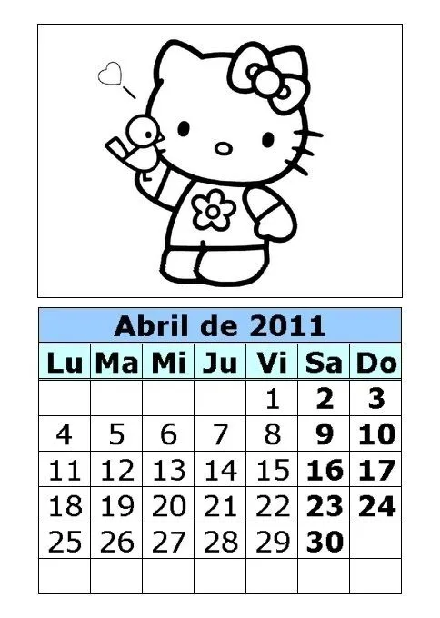 Calendario de Hello Kitty para colorear de 2011 (2ª parte ...