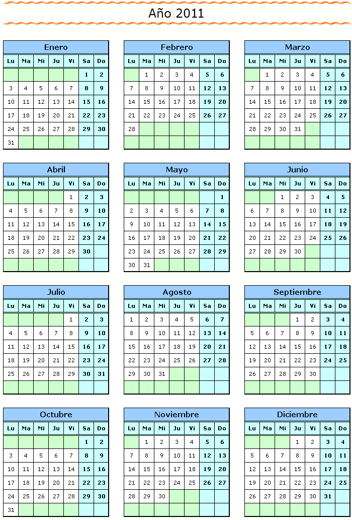 Calendario para imprimir azul de 2011 : Calendarios para imprimir