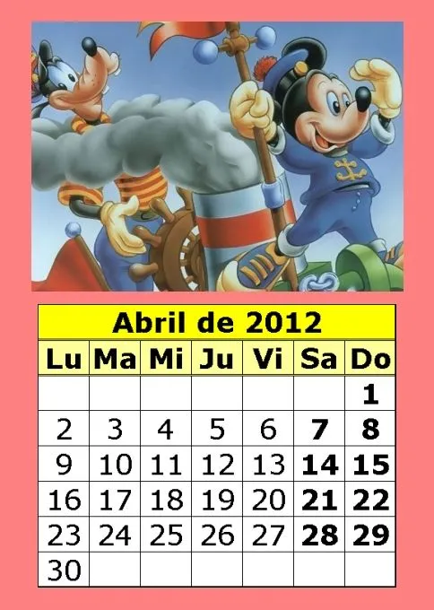 CoSqUiLLiTaS eN La PaNzA BLoGs: CALENDARIO INFANTIL DISNEY 2012 COLOR