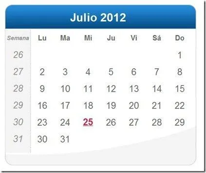 Calendario Julio 2012