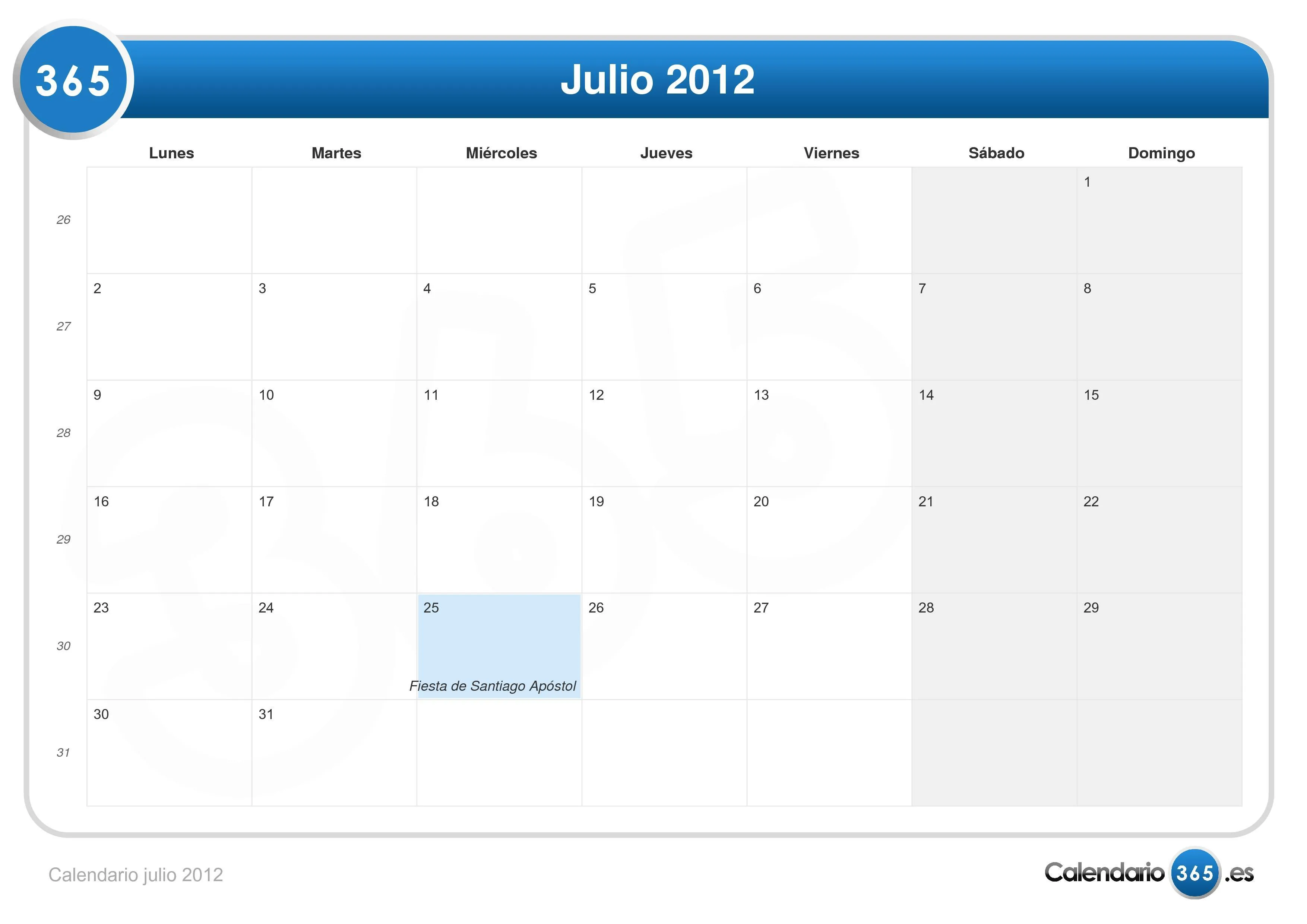 Calendario Julio 2012 Pictures