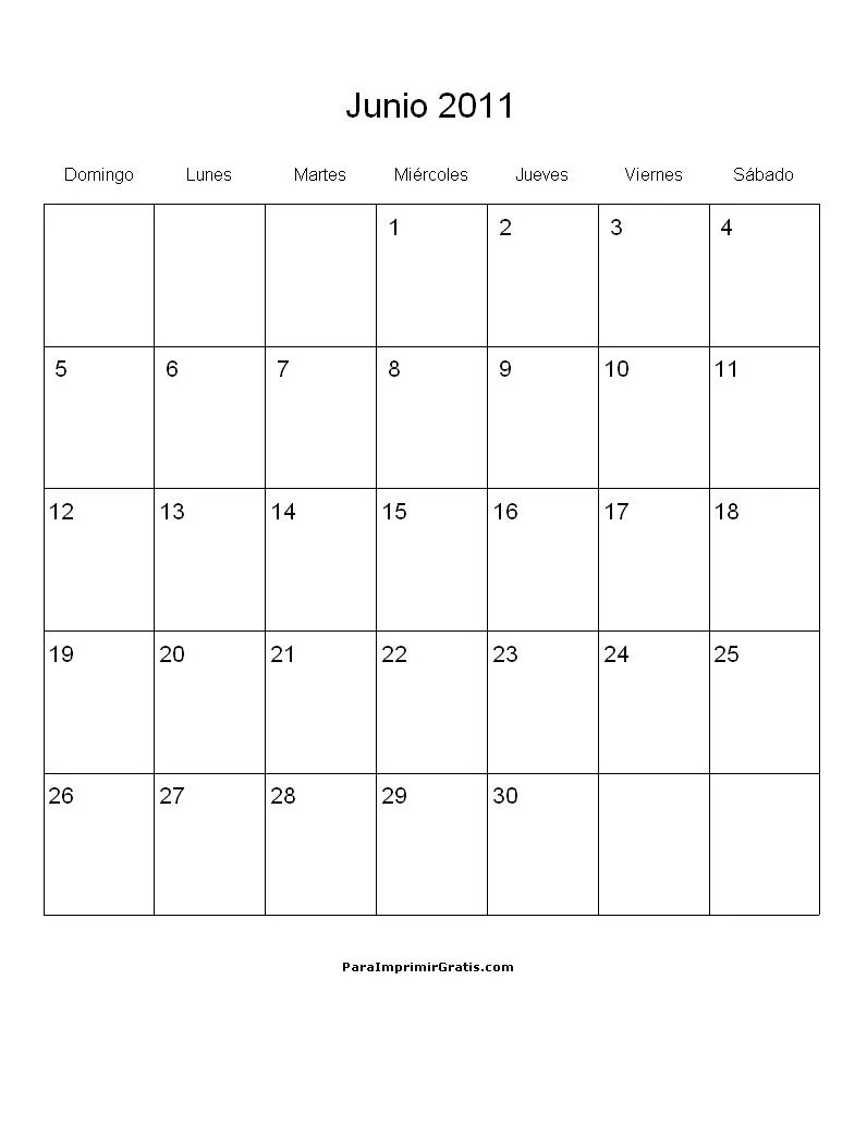 Calendario Junio 2011 - Para Imprimir Gratis - ParaImprimirGratis.