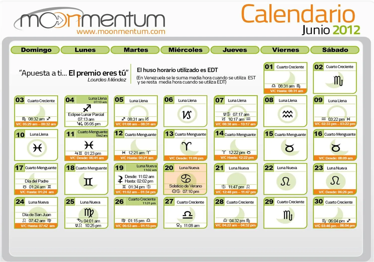 Calendario Junio 2012 | Moonmentum