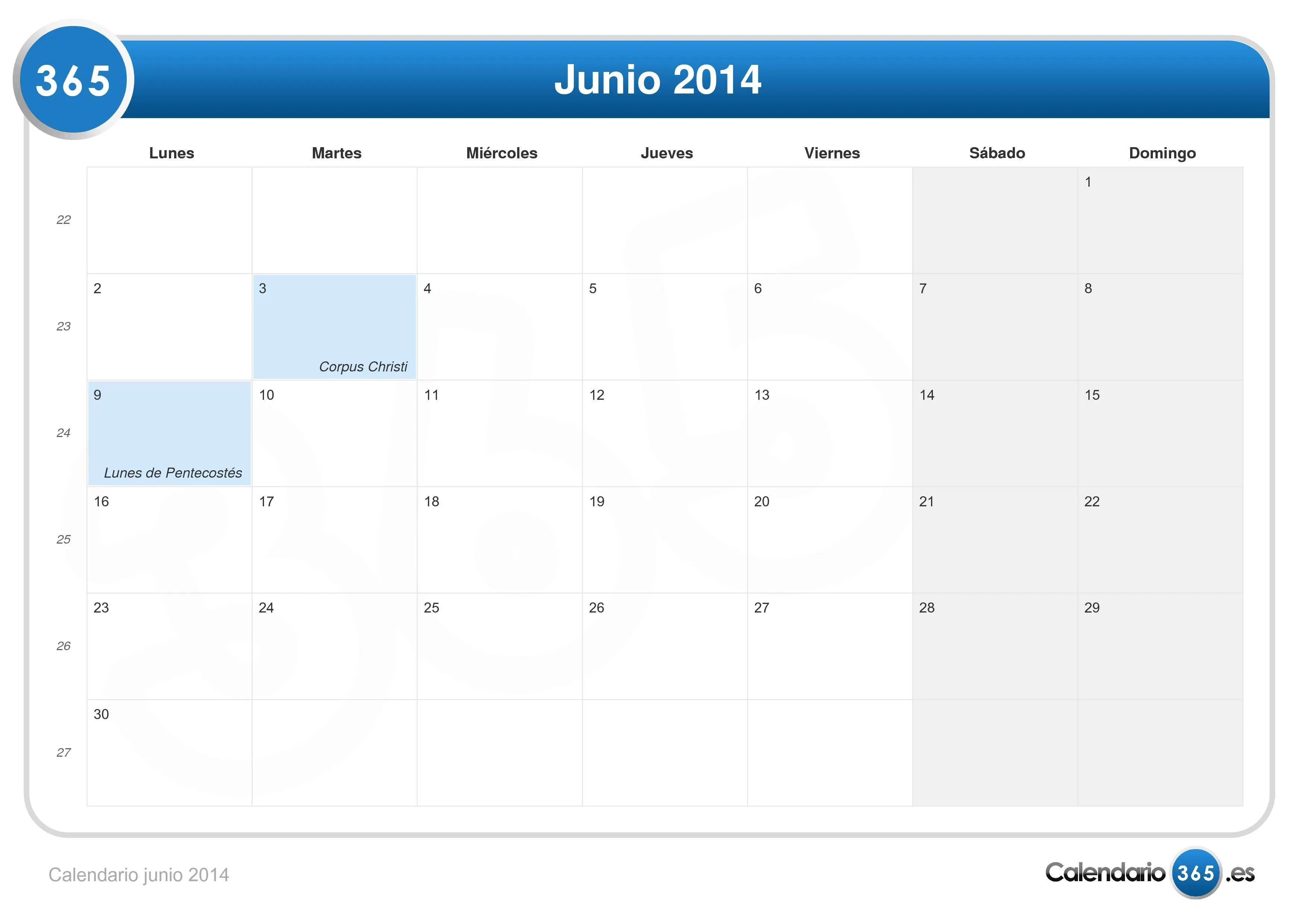 Calendario junio 2014