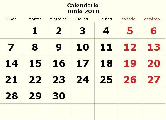 Calendario junio-