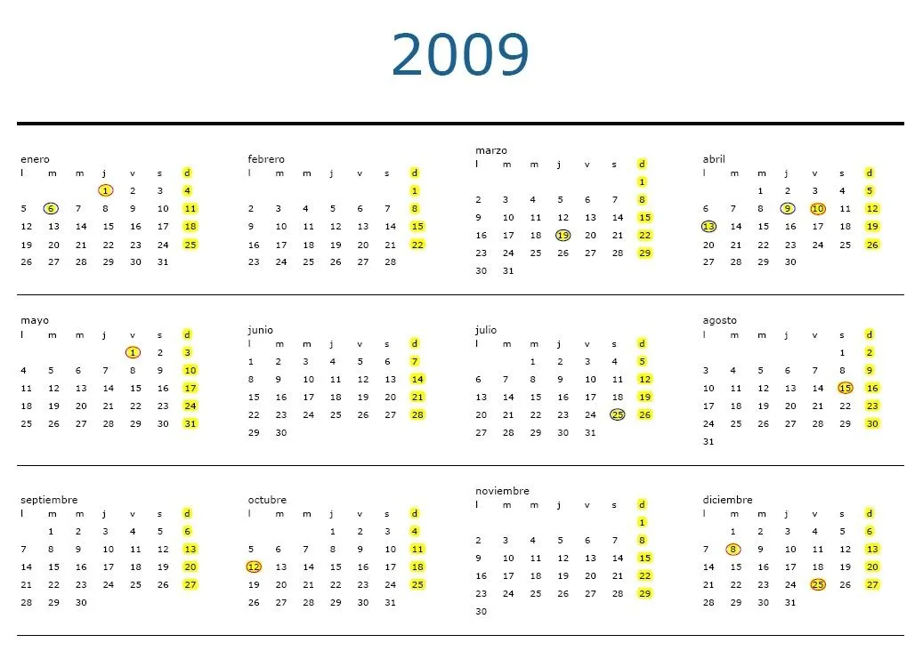 Calendario laboral 2009