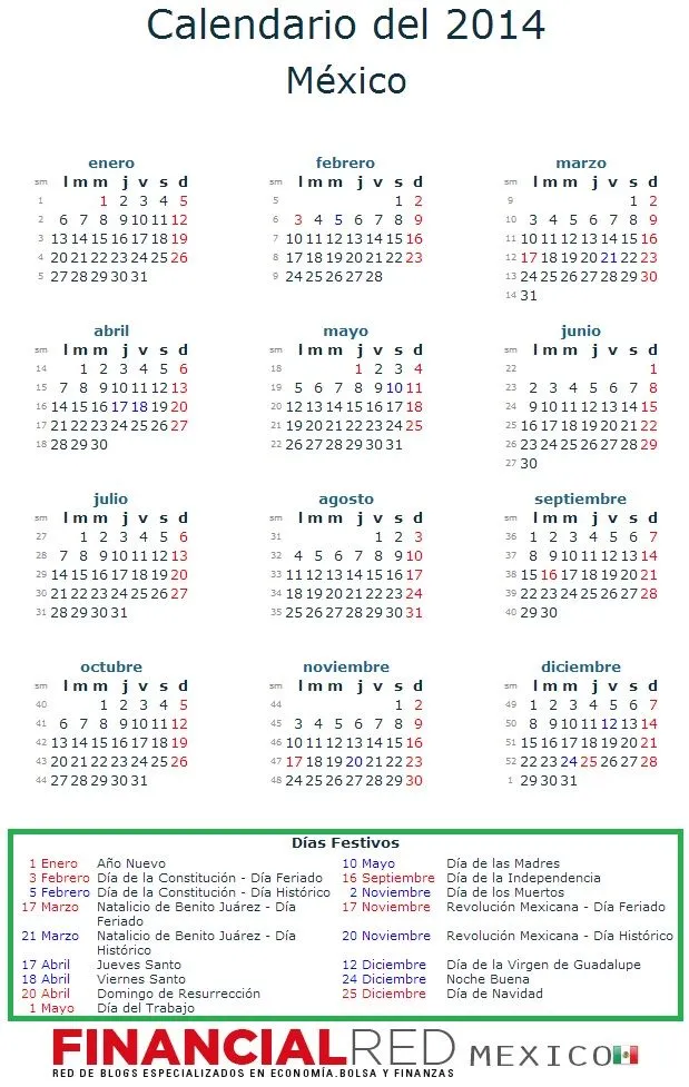 Calendario laboral 2014 - La Economia