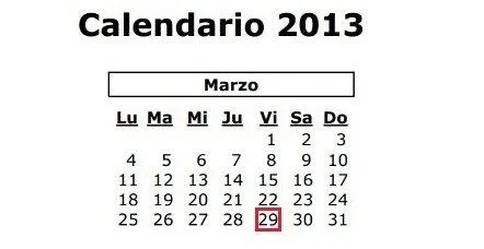 El calendario laboral de Marzo 2013 para Cataluña