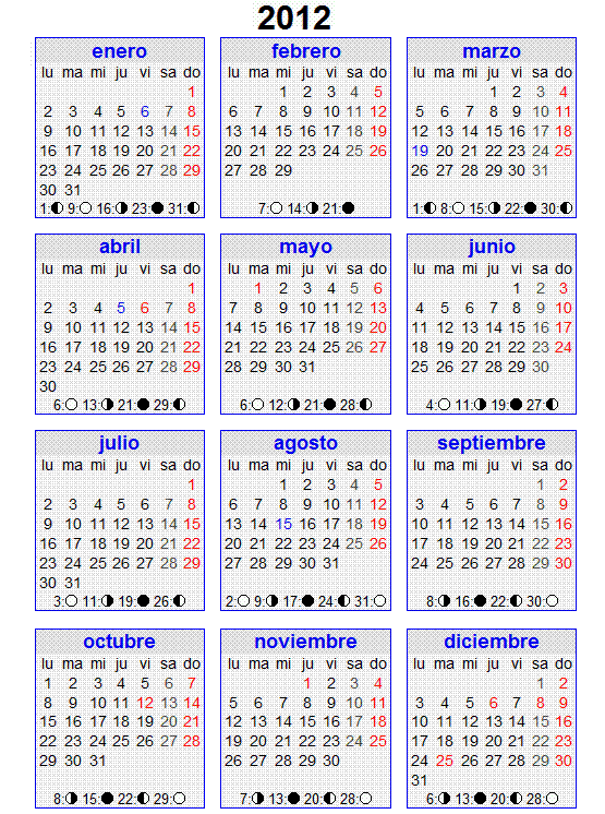 CALENDARIO LUNAR 2012