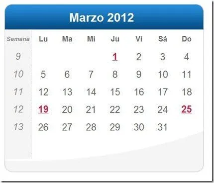 Calendario Marzo 2012