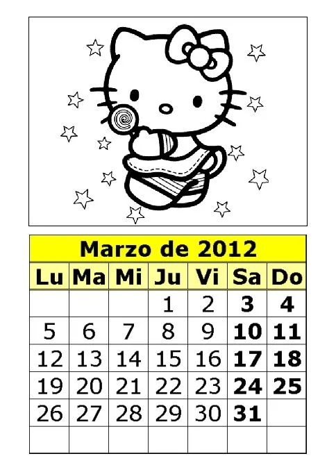 Calendario de Hello Kitty para colorear de 2012 (1ª parte ...