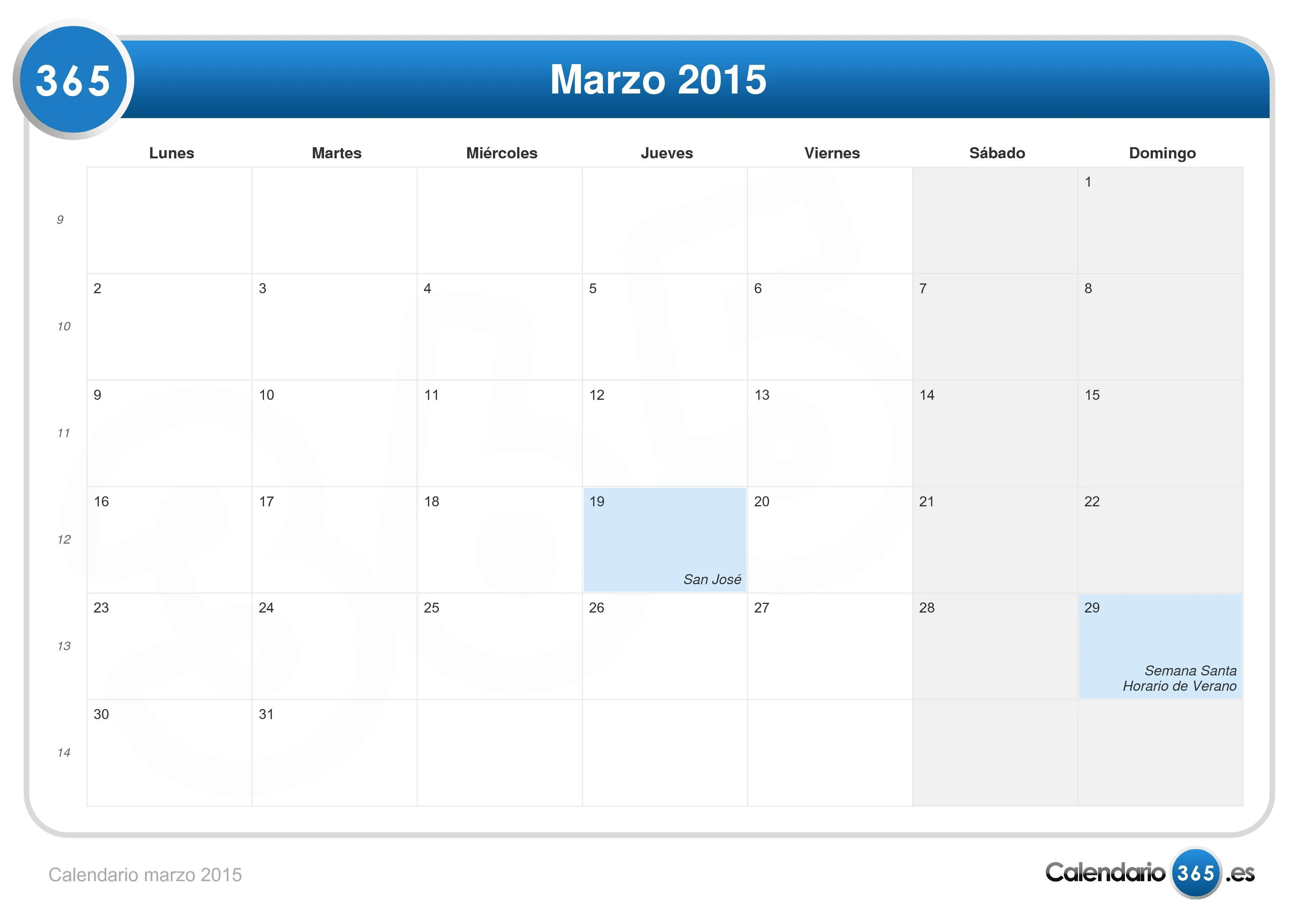 Calendario marzo 2015