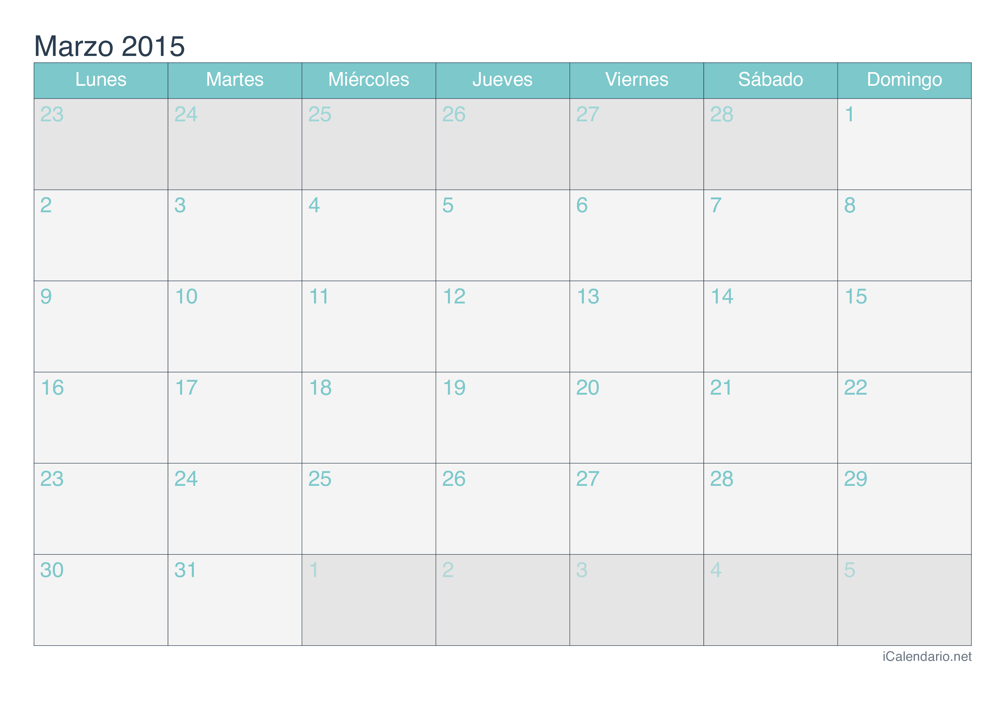 Calendario marzo 2015 para imprimir - iCalendario.