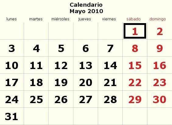 Calendario mayo-