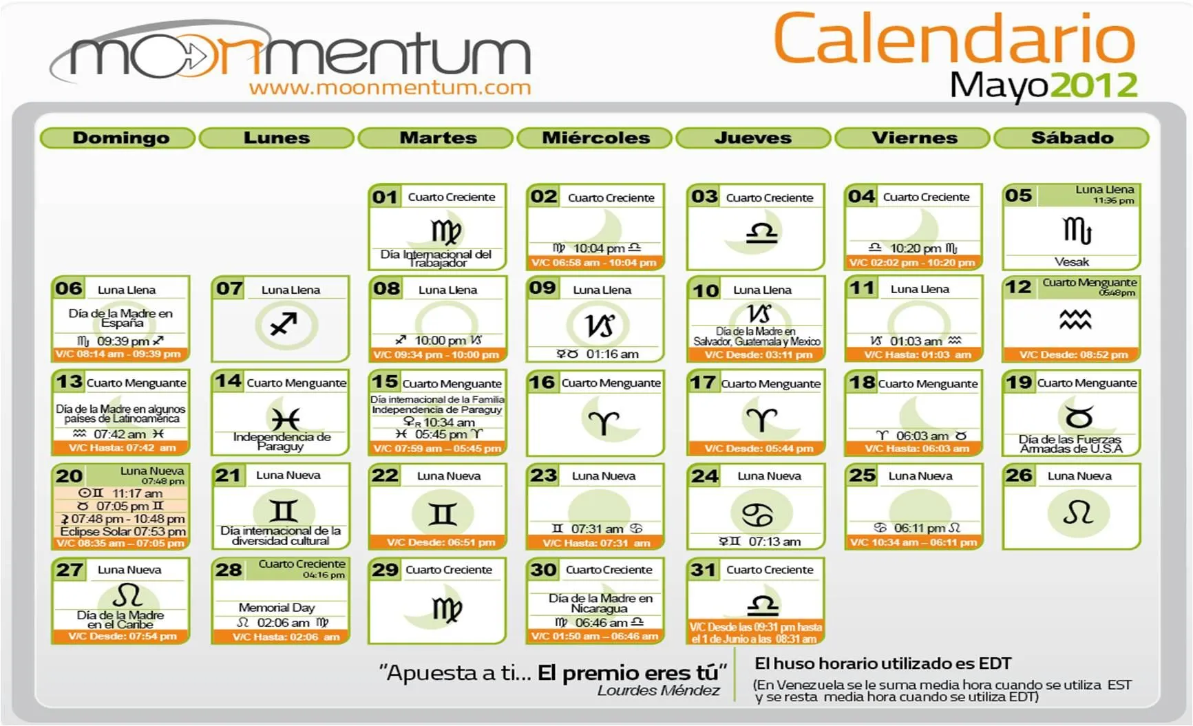 Calendario Mayo 2012 | Moonmentum