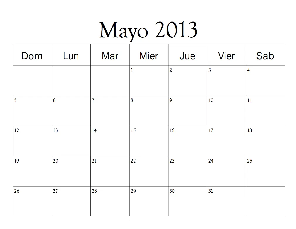 Calendario Mayo 2013 ~ Dibujos para Colorear Infantil