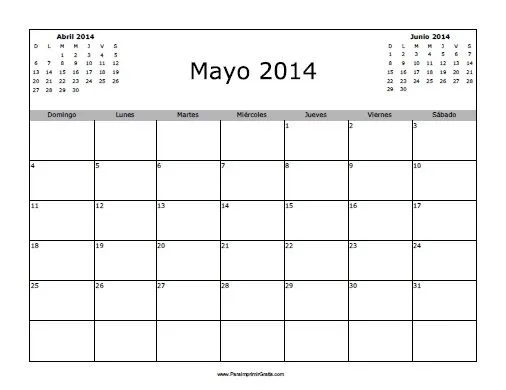 Calendario Mayo 2014 en Blanco - Para Imprimir Gratis ...