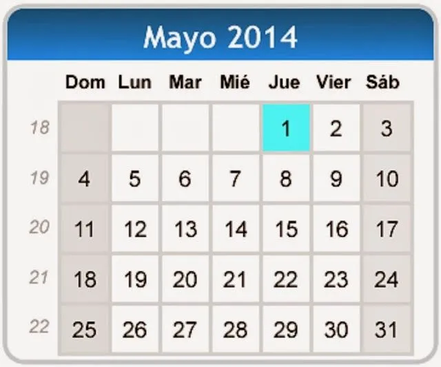 Calendario de Mayo 2014 con fechas de dias festivos de Mayo 2014 ...