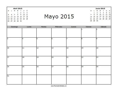 Calendario Mayo 2015 en Blanco - Para Imprimir Gratis ...