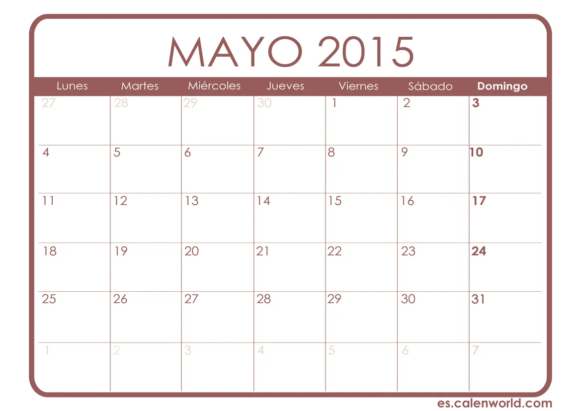 Calendario Mayo 2015 | Calendarios para imprimir