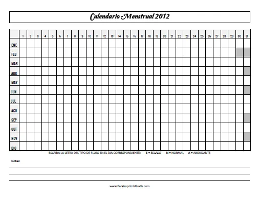 Calendario Menstrual 2012 - Para Imprimir Gratis - ParaImprimirGratis.