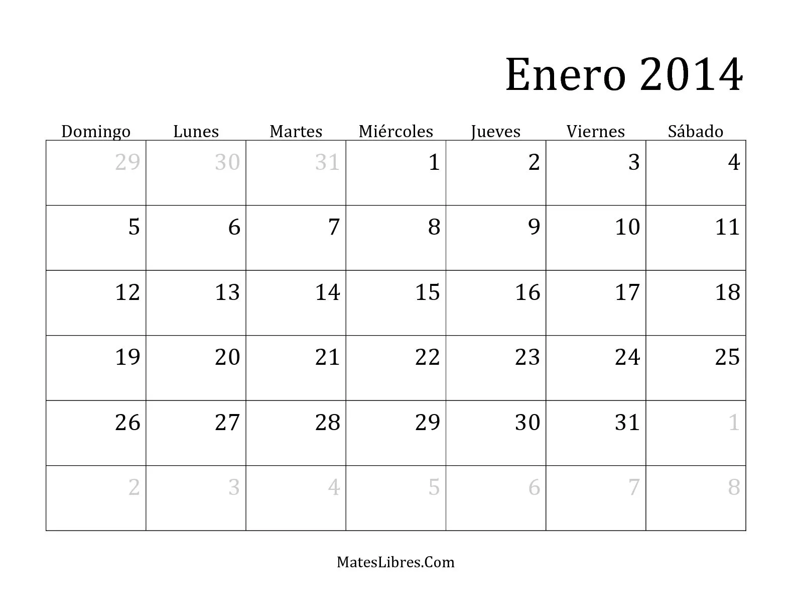 Calendario Mensual del 2014 Hojas de Ejercicios de Tiempo