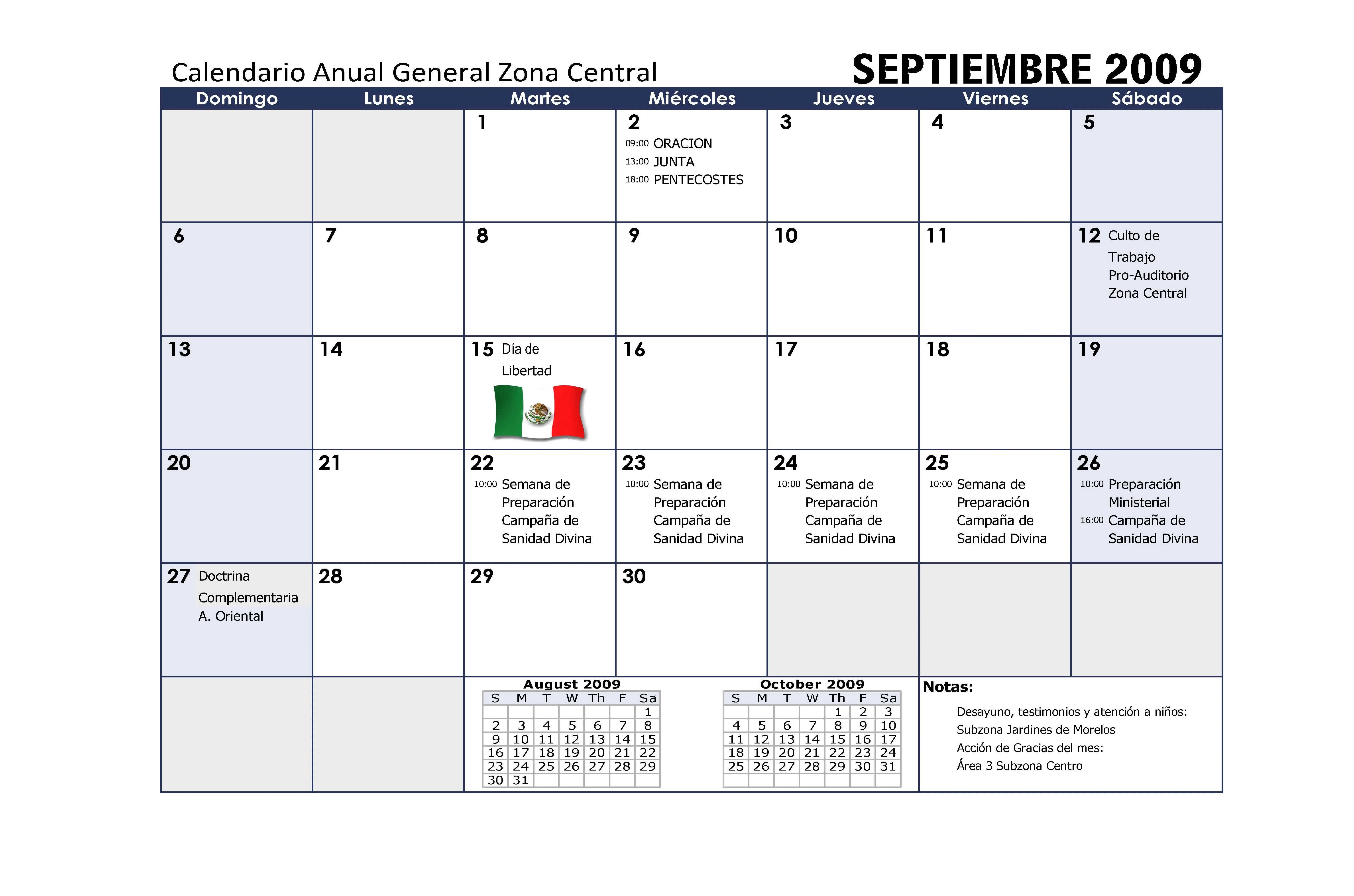 Calendario Mensual ZC | Zona Central