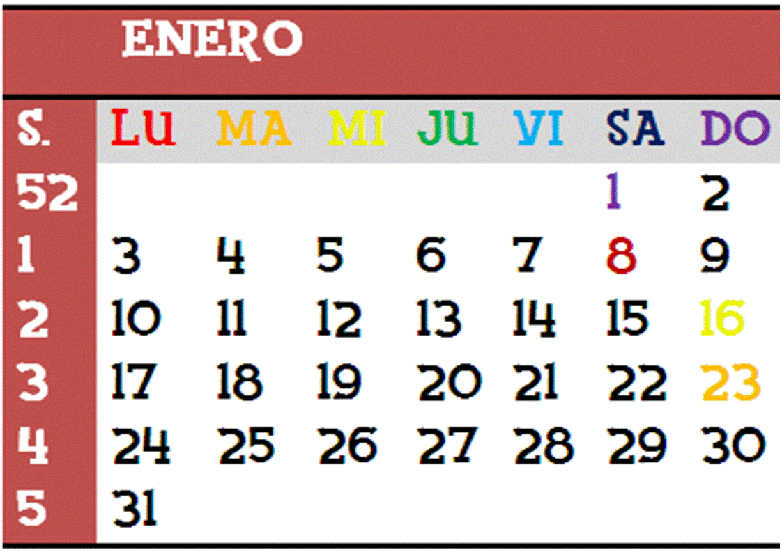 Calendario Mes De Enero - Image