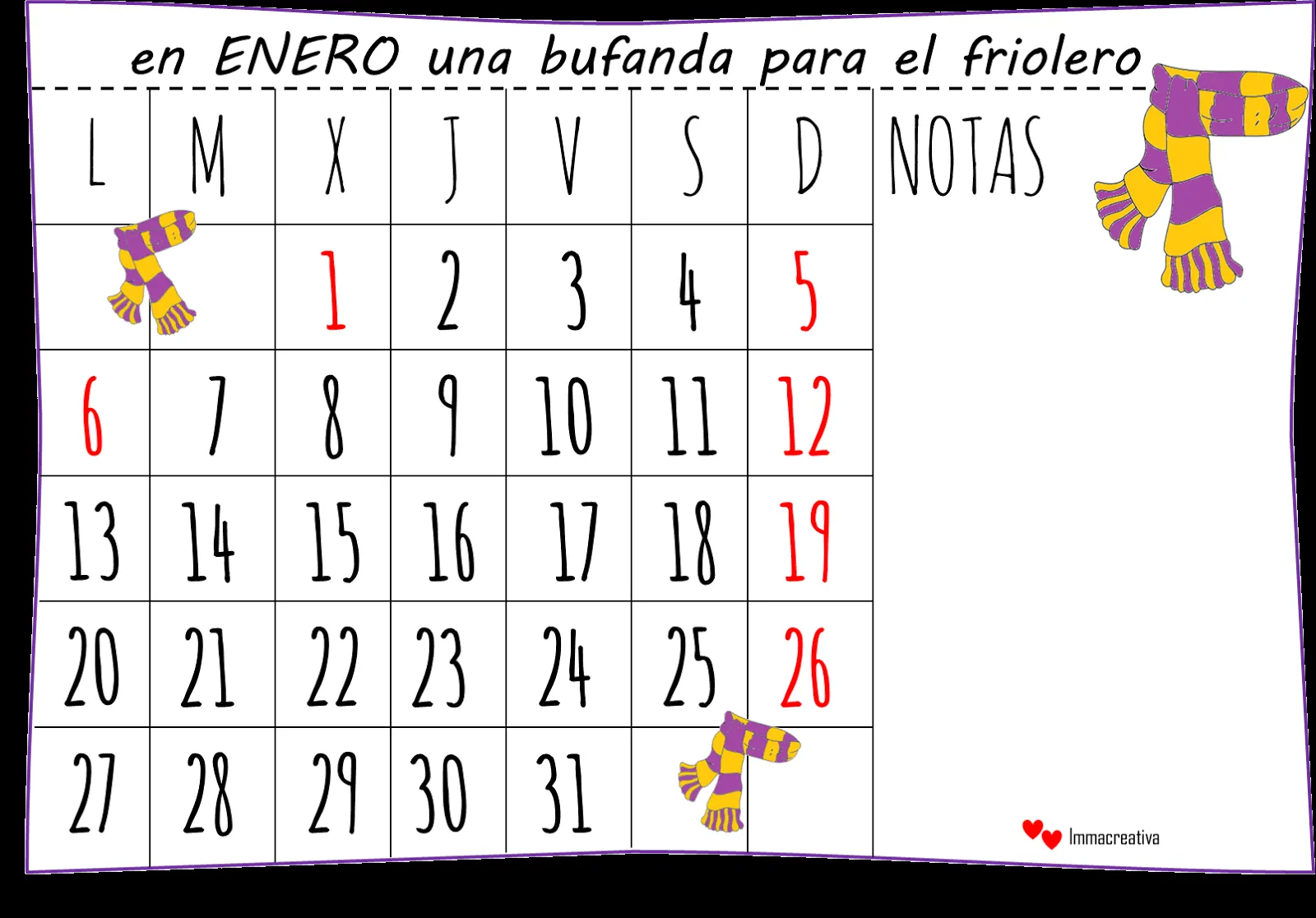 Calendario del mes de enero - Imagui