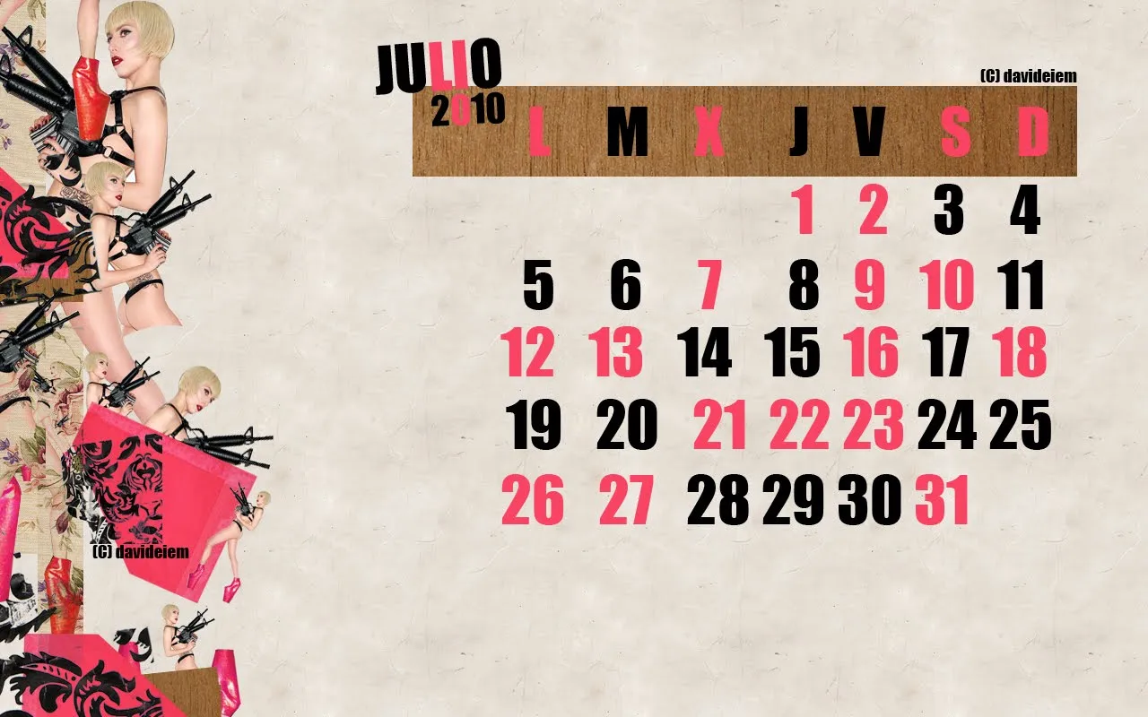 Calendario mes de Julio ~ Lady Gaga Goddess Of Pop Spain