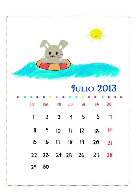 Calendario mes de Julio - Paperblog